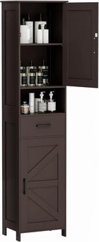 Homhedy 67 H Tall Bathroom Storage Cabinet with 2 Barn Doors and 1 Drawer Narrow Storage Unit