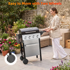 Biotree 4 Burner BBQ Propane Gas Grill, Stainless Steel 38,000 BTU Patio Garden Barbecue Grill with Two Foldable Shelves