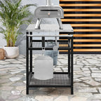 Stainless Steel Outdoor Grill Cart Pizza Oven Stand Trolley Table with Wheels Three-Shelf Movable Food Prep and Work Table Heavy Duty Grill Carts Outdoor Cart 31.5×24×35.5