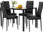FDW Dining Table Set for 4 Glass Black Dining Table Kitchen Table with 4 Upholstered Chairs