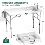 EVOKEDEN 42.5 Fish Cleaning Table w/ Sink, Folding Camping Table & Fish Cleaning Station w/ Measure Mark