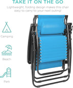 Best Choice Products Folding Zero Gravity Outdoor Recliner Patio Lounge Chair w/Adjustable Canopy Shade, Headrest, Side Accessory Tray, Textilene Mesh - Peacock Blue
