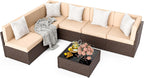 Pamapic 7-Piece Outdoor Sectional Furniture Set, All-Weather Wicker Patio Sofa with Washable Cushions, Gray Waterproof Rattan Conversation Set for Backyard, Poolside, Garden (Gray Cushions)